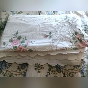 Vintage Beautiful White Cotton King 107x88 Duvet Cover Embroidered Floral Eyelit